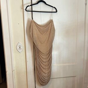 Fashion Nova Tan Draped Mini Dress